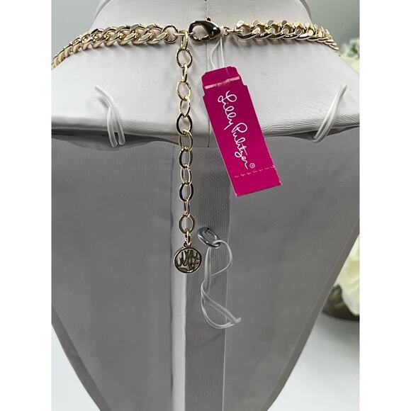 Lilly Pulitzer Pink "Pop The Bubbly" Beaded Rhinestone Gold Tone Necklace New - Picture 6 of 8